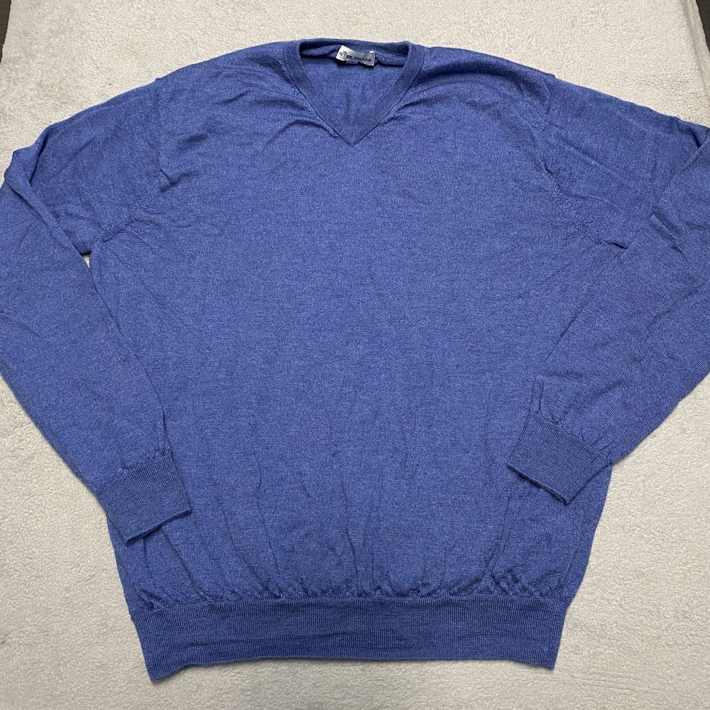 Peter Millar Merino Wool Sweater Mens Large Blue Pullover V Neck Knit Preppy